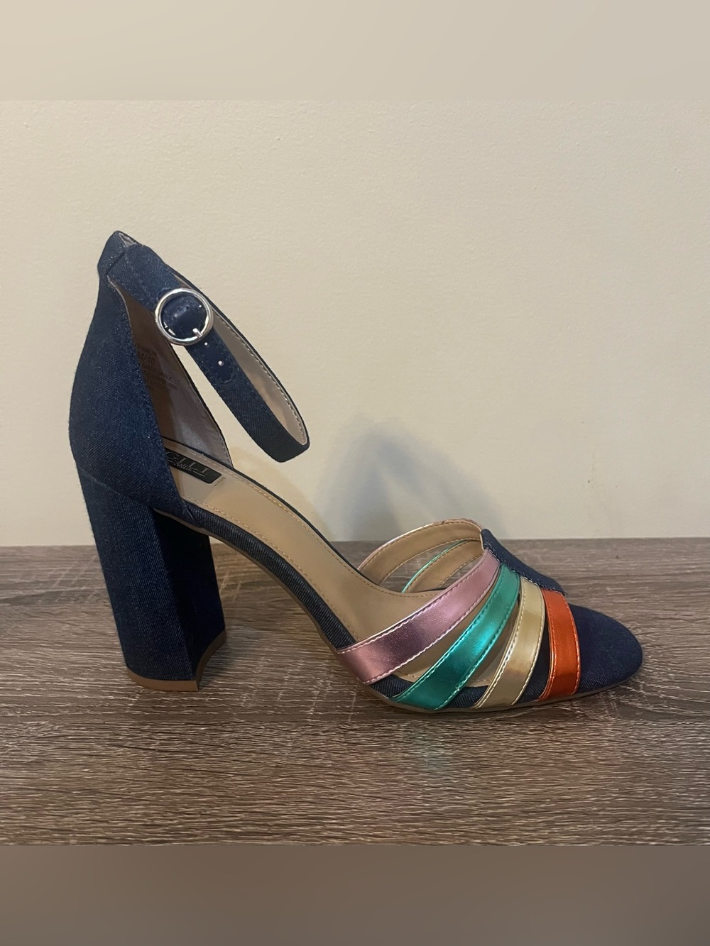NEW G.I.L.I. Malin Rainbow Metallic Denim Block Heels Women's Size 9M